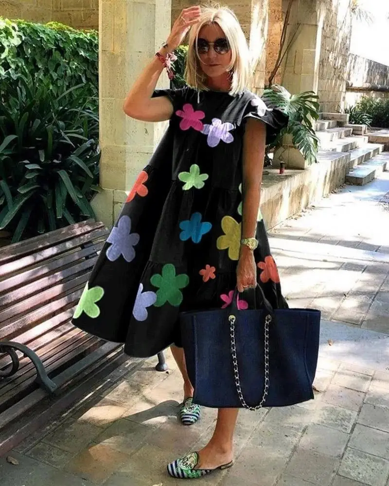 10 colors Women Vintage Floral Print Loose A-Line Dress Elegant Casual O-neck Short Sleeve Dress 2021 Summer Lady Party Dress, As show
10 colors Women Vintage Floral Print Loose A-Line Dress Elegant Casual O-neck Short Sleeve Dress 2021 Summer Lady Party Dress, As show