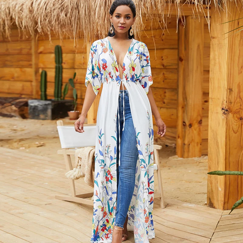 Beautiful Floral Print Long Cardigan Pull String Shirt Dress Beach Cover Up, Same as photo 
Beautiful Floral Print Long Cardigan Pull String Shirt Dress Beach Cover Up, Same as photo