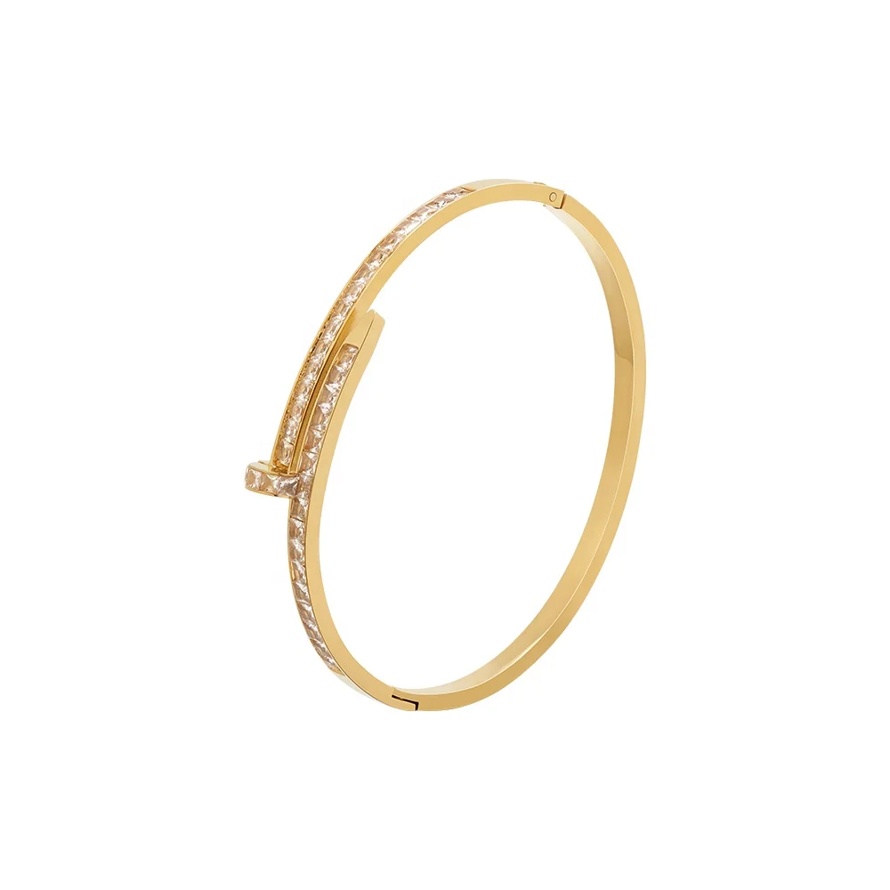 Latest 18K Gold Plated Stainless Steel Jewelry Square Drill Nail Shaped Bangle For Women Accessories Bracelet B232336
Latest 18K Gold Plated Stainless Steel Jewelry Square Drill Nail Shaped Bangle For Women Accessories Bracelet B232336