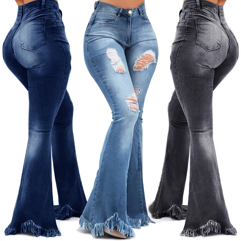Wholesale ladies wide leg denim pants women high waist bell bottoms jeans, Dark blue/dark gray/light blue
Wholesale ladies wide leg denim pants women high waist bell bottoms jeans, Dark blue/dark gray/light blue