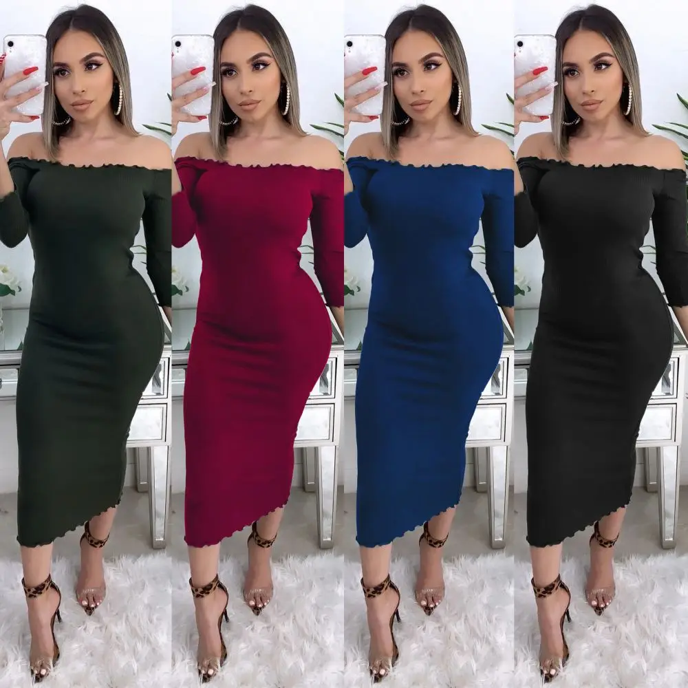 Fashion sexy a word skirt one-piece women dress solid color long knit close-fitting formal dresses women lady elegant, Picture color
Fashion sexy a word skirt one-piece women dress solid color long knit close-fitting formal dresses women lady elegant, Picture color