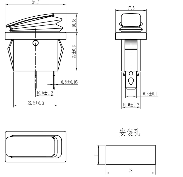 kcd3 防水 ip67 黑拨动开关 2 引脚 off spst 冻结 pc 电源按钮翘板