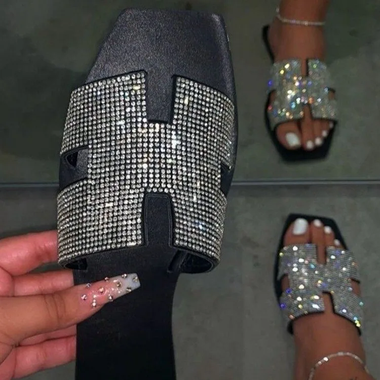 Fashion Flat Rubber Slippers Ladies Shiny Diamond Shoes New Rhinestone Summer Outdoor Slides Women Slippers
Fashion Flat Rubber Slippers Ladies Shiny Diamond Shoes New Rhinestone Summer Outdoor Slides Women Slippers
