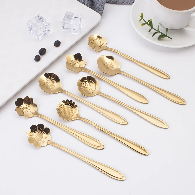 Wholesale stainless steel coffee spoon flower shape gold spoon, Silver,gold,rose gold,black
Wholesale stainless steel coffee spoon flower shape gold spoon, Silver,gold,rose gold,black