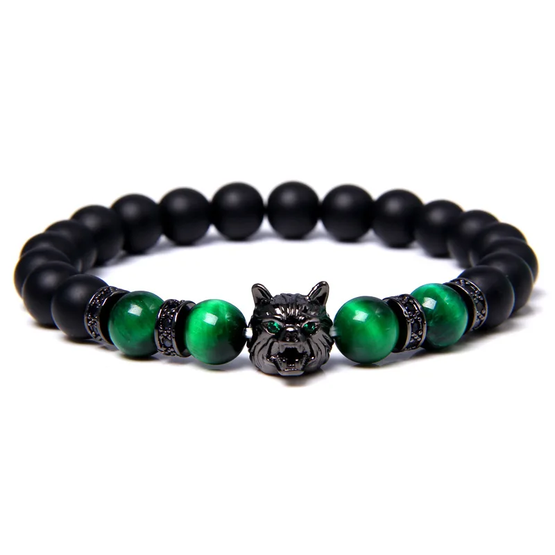 European 8mm Natural Green Tiger Eye Stone Beaded Bracelet Micro CZ Zircon Wolf Head Beaded Charm Bracelet
European 8mm Natural Green Tiger Eye Stone Beaded Bracelet Micro CZ Zircon Wolf Head Beaded Charm Bracelet