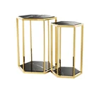 Teehoo Glamorous Black Marble Gold Stainless Steel Frame SIde Table Set