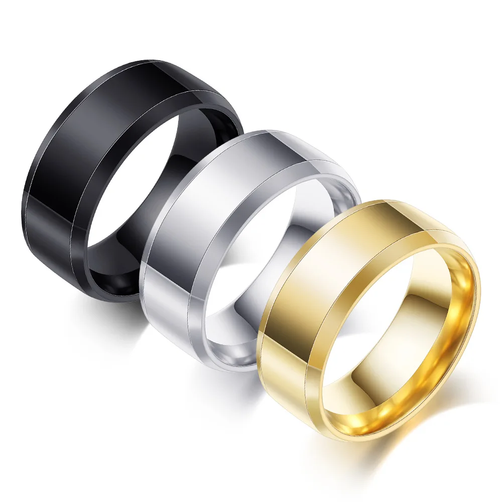 Laser Stainless steel 8mm glossy Simple Men's domineering double beveled three-color wholesale women ring
Laser Stainless steel 8mm glossy Simple Men's domineering double beveled three-color wholesale women ring