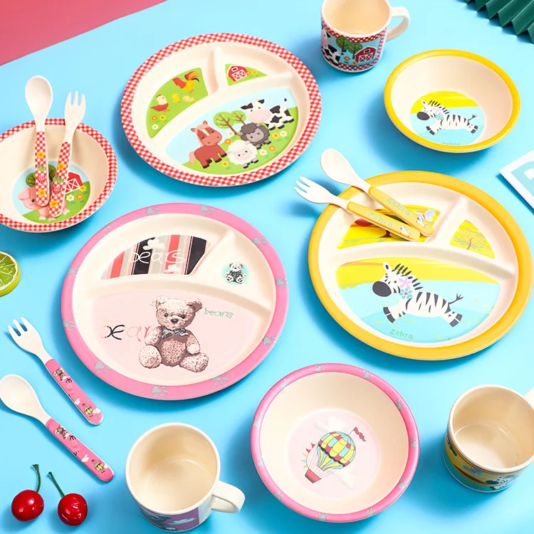 Wholesale Safe Bamboo Fiber Baby Tableware Set Kids Biodegradable Dinnerware Feeding Sets 5pcs High Quality
Wholesale Safe Bamboo Fiber Baby Tableware Set Kids Biodegradable Dinnerware Feeding Sets 5pcs High Quality