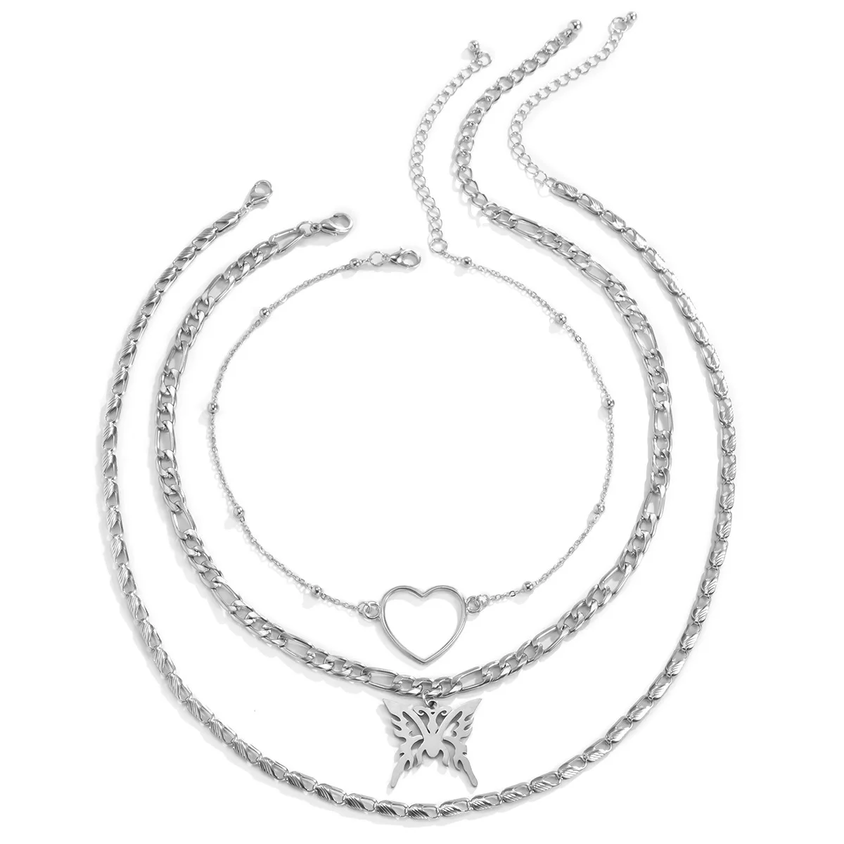 Fashion women Jewelry 2021 Figaro Chain heart charms stainless steel layered butterfly necklace, Silver color
Fashion women Jewelry 2021 Figaro Chain heart charms stainless steel layered butterfly necklace, Silver color