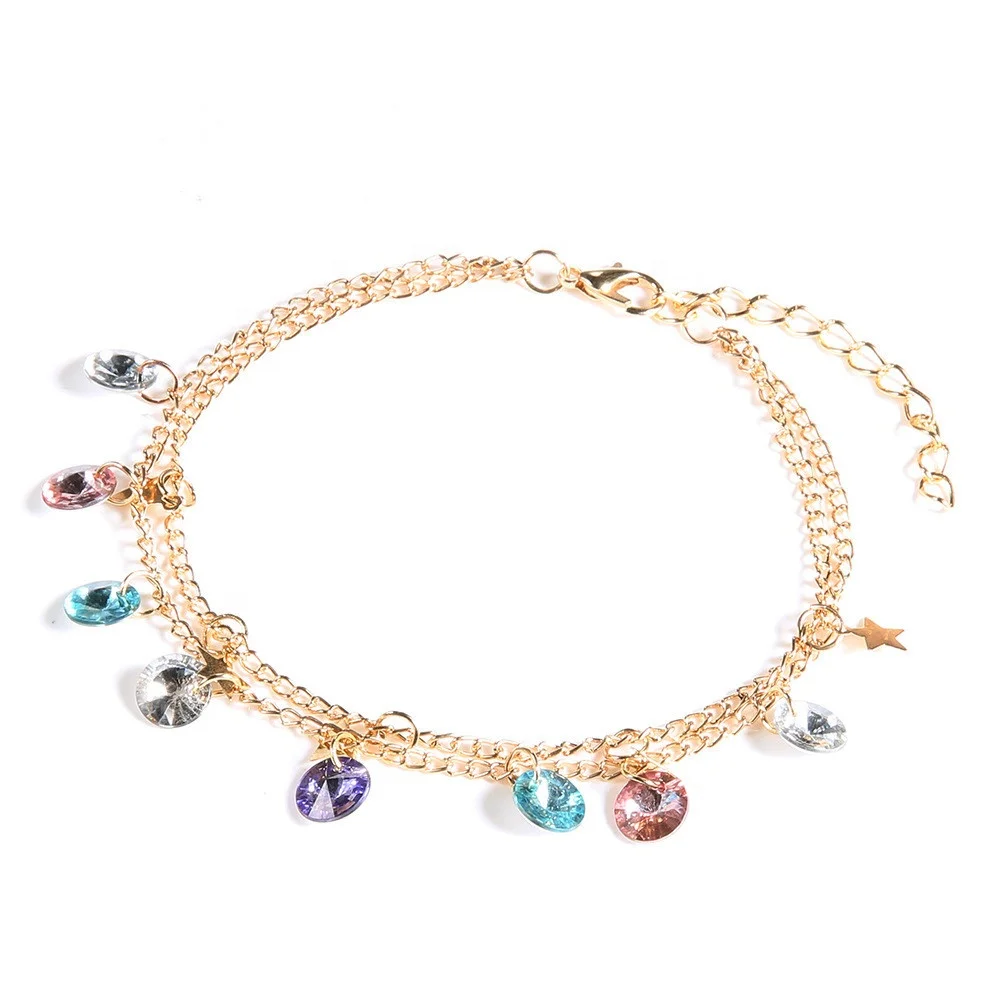 Wholesale ally jewelry double layers crystal beads adjustable anklet for women Trendy Colorful Rhinestone Star Pendant Anklet, Gold color
Wholesale ally jewelry double layers crystal beads adjustable anklet for women Trendy Colorful Rhinestone Star Pendant Anklet, Gold color