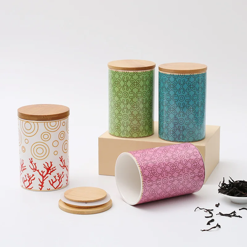 Factory outlet decorative pattern ceramic storage containers with bamboo cover, ceramic storage
Factory outlet decorative pattern ceramic storage containers with bamboo cover, ceramic storage