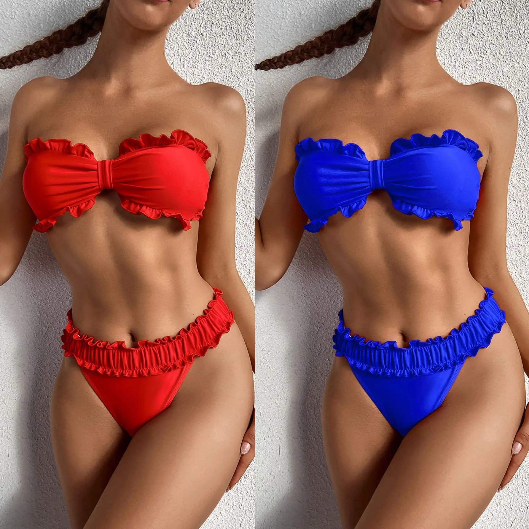 Ingoo Ladies Sleeveless Pleated Women Two Piece Bikini Set Solid Padded Triangle Cup Bikini Swimwear, As shows
Ingoo Ladies Sleeveless Pleated Women Two Piece Bikini Set Solid Padded Triangle Cup Bikini Swimwear, As shows