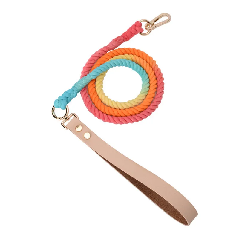 Wholesale custom colorful Gradient Cotton Rope dog collar Leash pure cowhide medium and large dogs leash harness, 10 colors
Wholesale custom colorful Gradient Cotton Rope dog collar Leash pure cowhide medium and large dogs leash harness, 10 colors