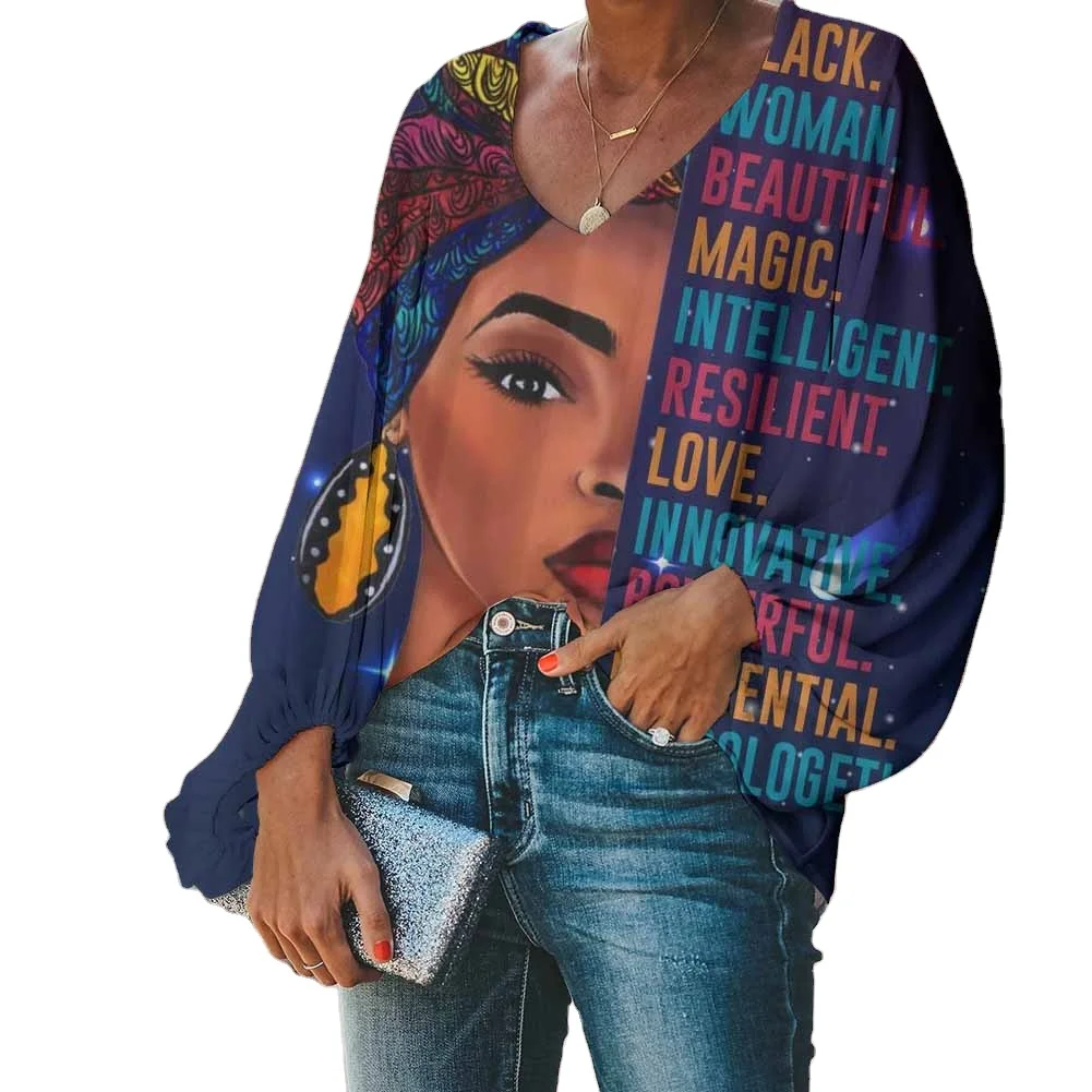 Womens African-American Queen I Am Black Print Casual V Neck Long Sleeve Elegant Workwear Casual Chiffon Blouses for Ladies Tops, Customized color
Womens African-American Queen I Am Black Print Casual V Neck Long Sleeve Elegant Workwear Casual Chiffon Blouses for Ladies Tops, Customized color