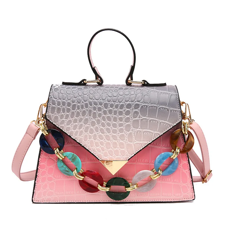 2021 trendy gradient color crocodile pattern one-shoulder oblique bag chain texture western retro female bag handbags, Customizable
2021 trendy gradient color crocodile pattern one-shoulder oblique bag chain texture western retro female bag handbags, Customizable