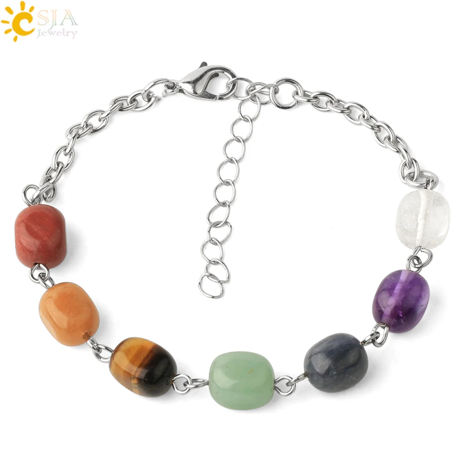 CSJA new natural stone irregular reiki bead link chain 7 chakra yoga bracelet women fashion jewelry G338
CSJA new natural stone irregular reiki bead link chain 7 chakra yoga bracelet women fashion jewelry G338