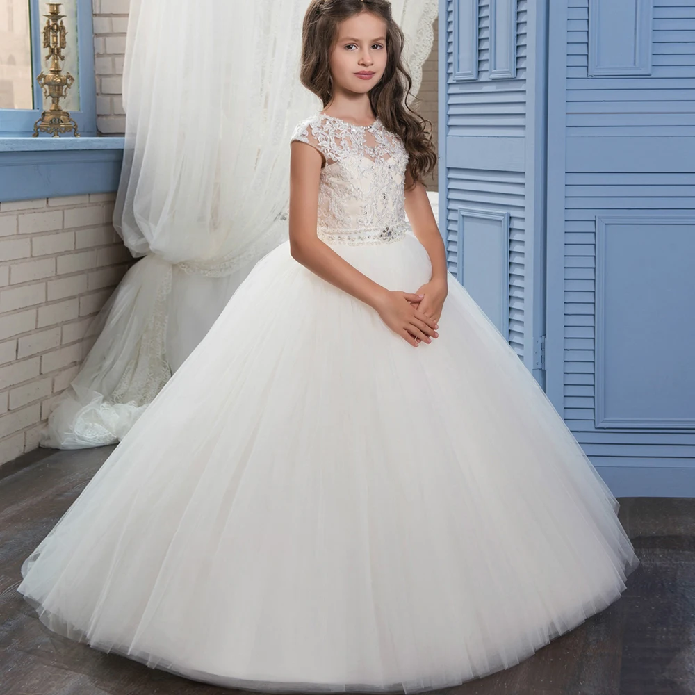 

New Arrival Flower Girl Dresses White and Ivory O-neck Beading Ball Gown Sleeveless Lace Up First Communion Gown Custom Hot, As pic shows, we can according to your request also