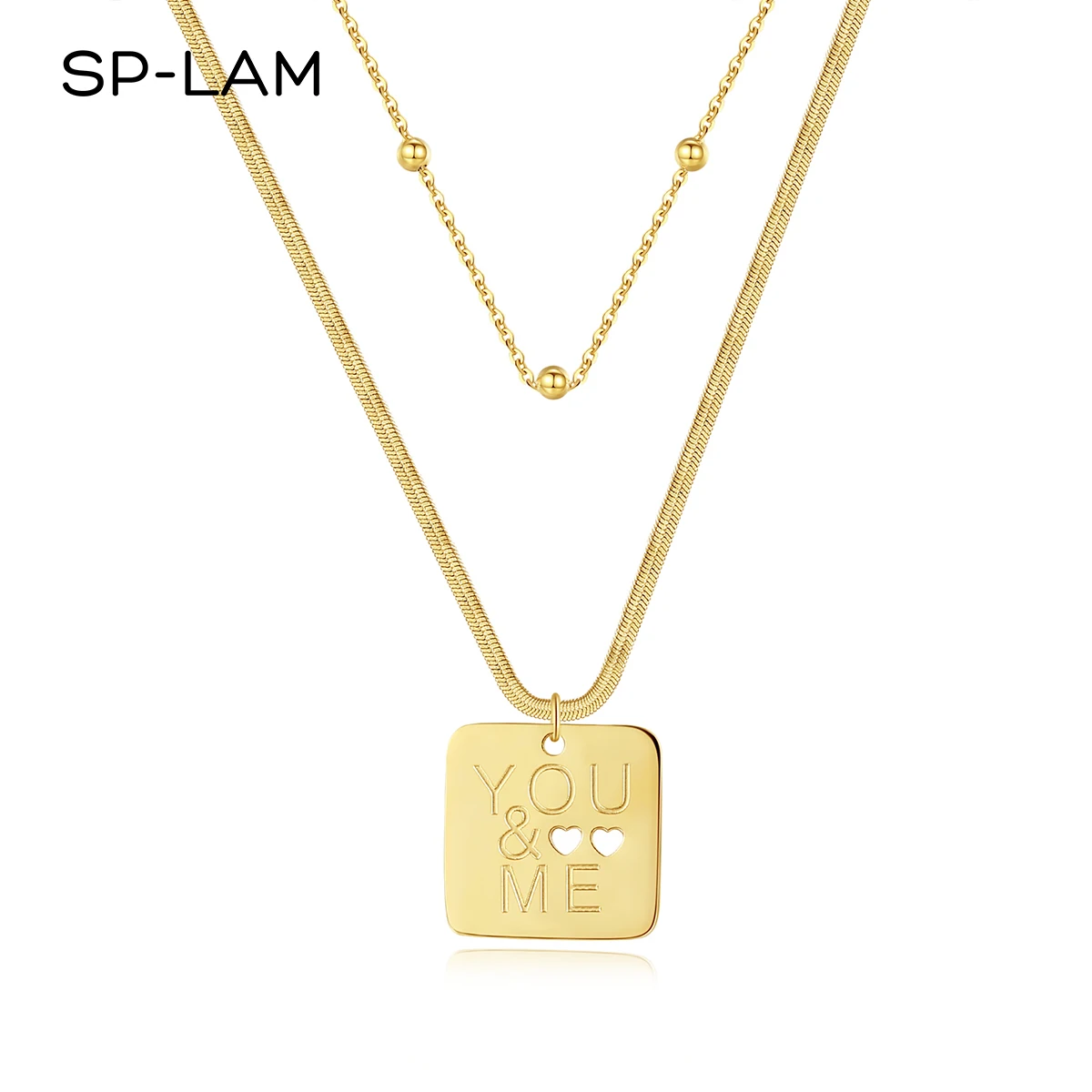 

SP-LAM Charm Letter Hip Hop Chain Female Hiphop Drop Golden Layered Stainless Steel European Style Double Layer Necklace