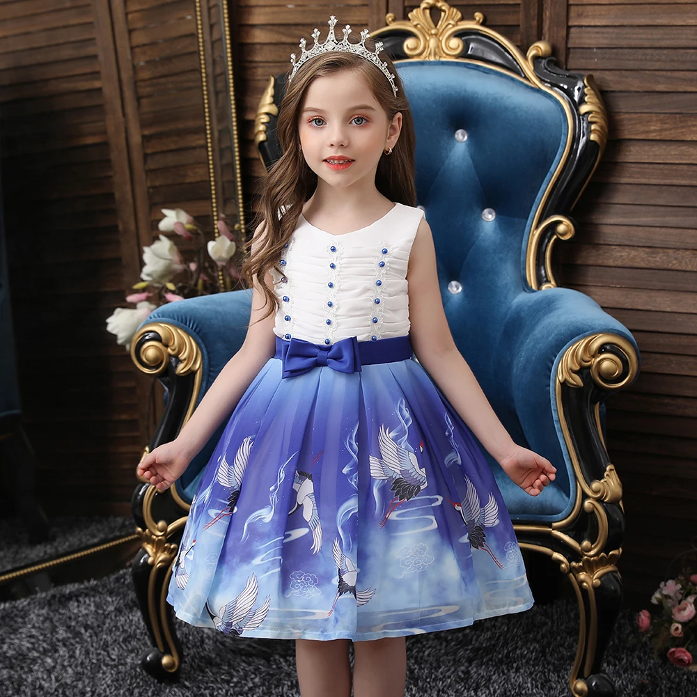 Dark blue crane pattern kids girl dress for party children beaded princess dress for little girls 2-10 years old
Dark blue crane pattern kids girl dress for party children beaded princess dress for little girls 2-10 years old