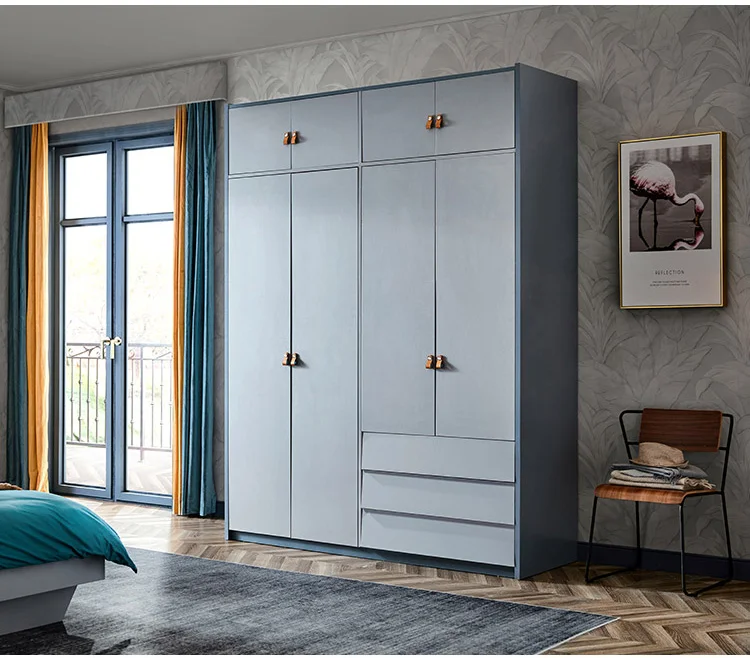 Linsy Home Nordic Simple Bedroom 4 Door Wardrobe Storage Level Door Modern Large Wardrobe