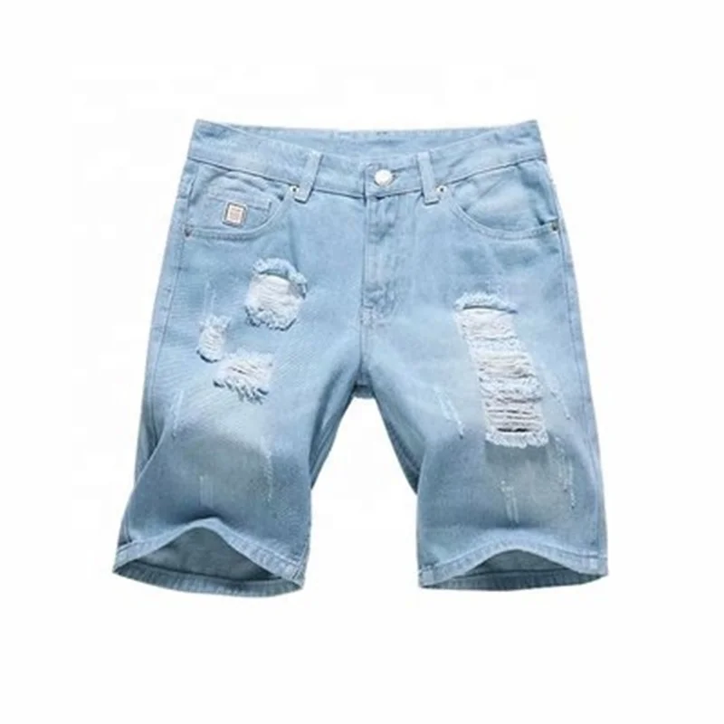 New Style Wholesale Summer Denim Ripped Casual Half Short Pants For Men, Light blue 
New Style Wholesale Summer Denim Ripped Casual Half Short Pants For Men, Light blue