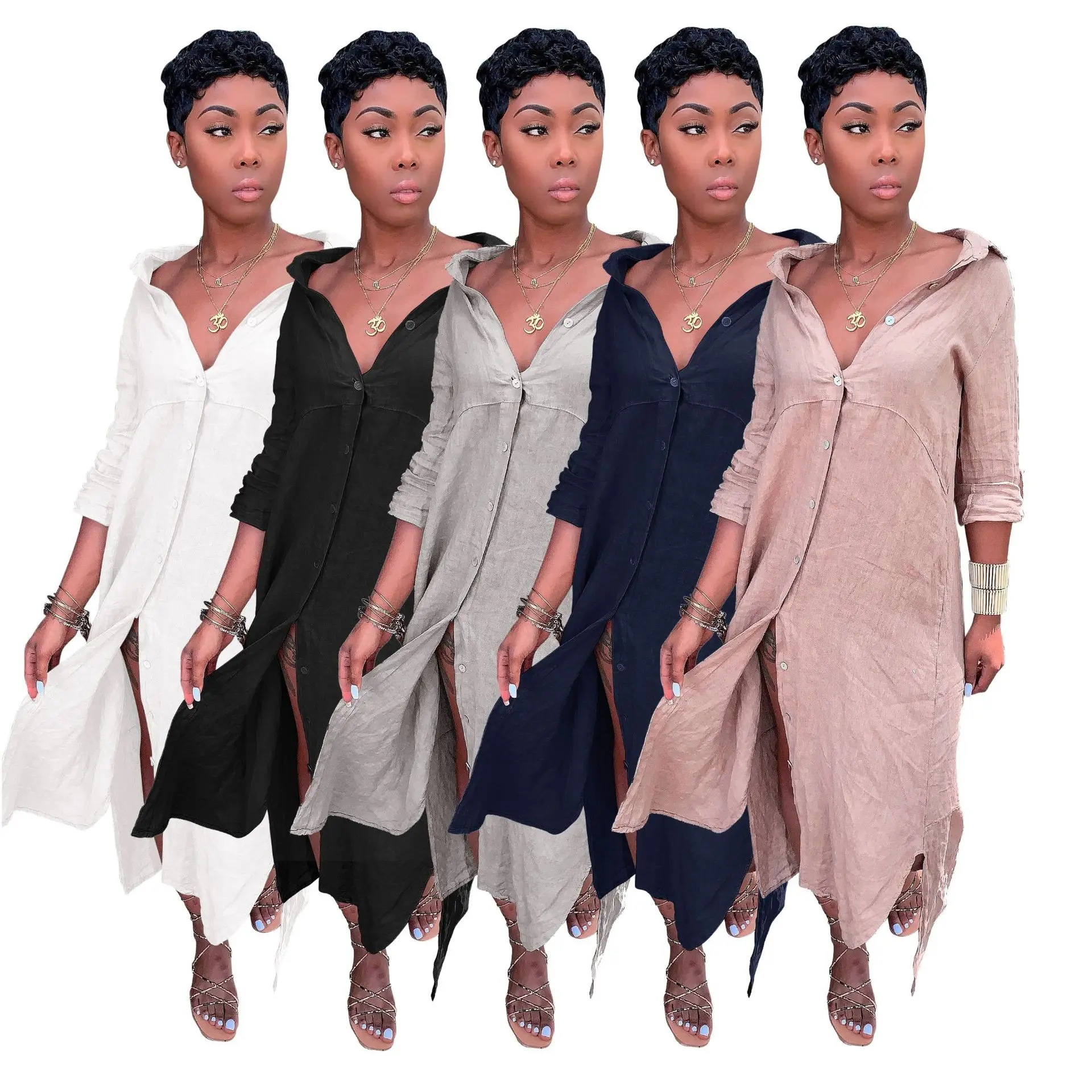 Best solid turndown collar T-shirt dress half-sleeve cardigan long skirt single-breasted shirt dress cotton crepe ankle dresses, White,grey,navy,black
Best solid turndown collar T-shirt dress half-sleeve cardigan long skirt single-breasted shirt dress cotton crepe ankle dresses, White,grey,navy,black