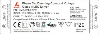 class 2 thin dimmable led driver 20w for Chandeliers led light 12 volts 24 volt