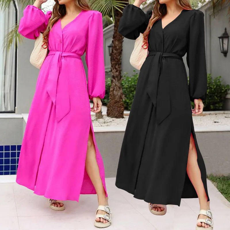 2021 Ins Style Hot Selling Women's Dress V-neck Long-sleeved Waist Belt Single-breasted Slit Dress Casual
2021 Ins Style Hot Selling Women's Dress V-neck Long-sleeved Waist Belt Single-breasted Slit Dress Casual