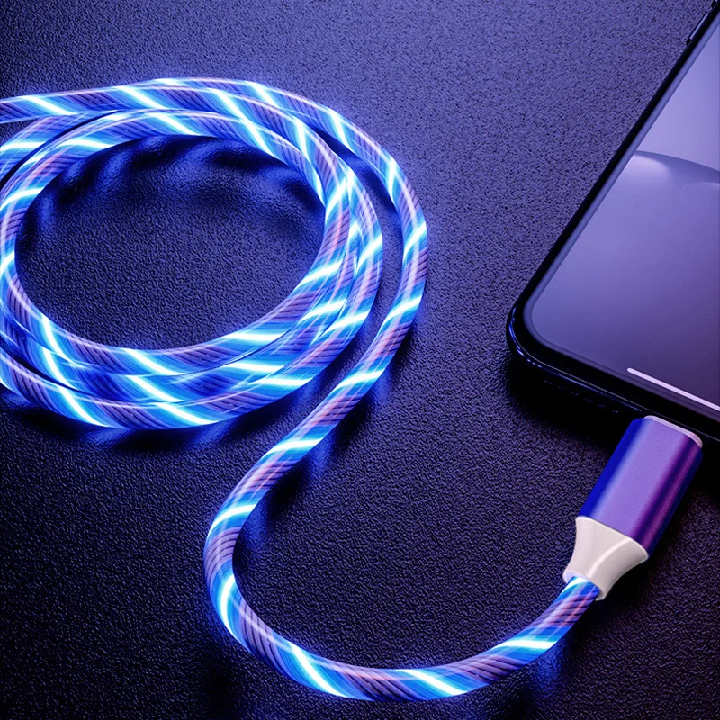 

TPE Metal Led Flowing light date cable 2A fast Charging USB TYPE C 1M for huawei mate30pro p20, Blue/green/red