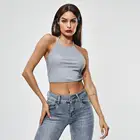 KEYIDI Sexy Reflective Hanging Neck Crop Strapless Women Tank Top Cami