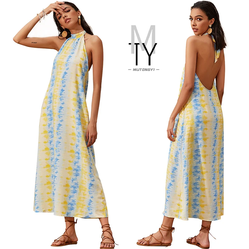 Halter Neck Elegant Party Vacation Backless Off Shoulder Strap Casual Dress Long Summer Dress, Multi
Halter Neck Elegant Party Vacation Backless Off Shoulder Strap Casual Dress Long Summer Dress, Multi