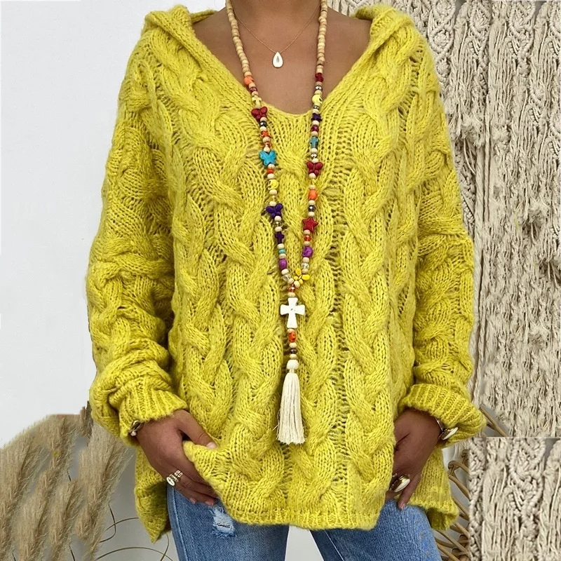 2021 Autumn Winter Twist Knit Hoodie Long-sleeved Woolen Sweater for ladies, Picture
2021 Autumn Winter Twist Knit Hoodie Long-sleeved Woolen Sweater for ladies, Picture