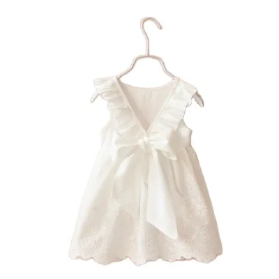 Girls bow big V open back dress