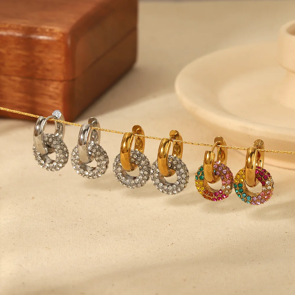 Nabest Gold Plated Stainless Steel Doughnut Full Rhinestone Huggie Earrings Waterproof Women Pave Cz Charm Earing Jewelry
Nabest Gold Plated Stainless Steel Doughnut Full Rhinestone Huggie Earrings Waterproof Women Pave Cz Charm Earing Jewelry