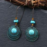 

New Fashion Trend Popular Long Vintage Statement Turquoise Geometric Round Dangle Earrings For Women