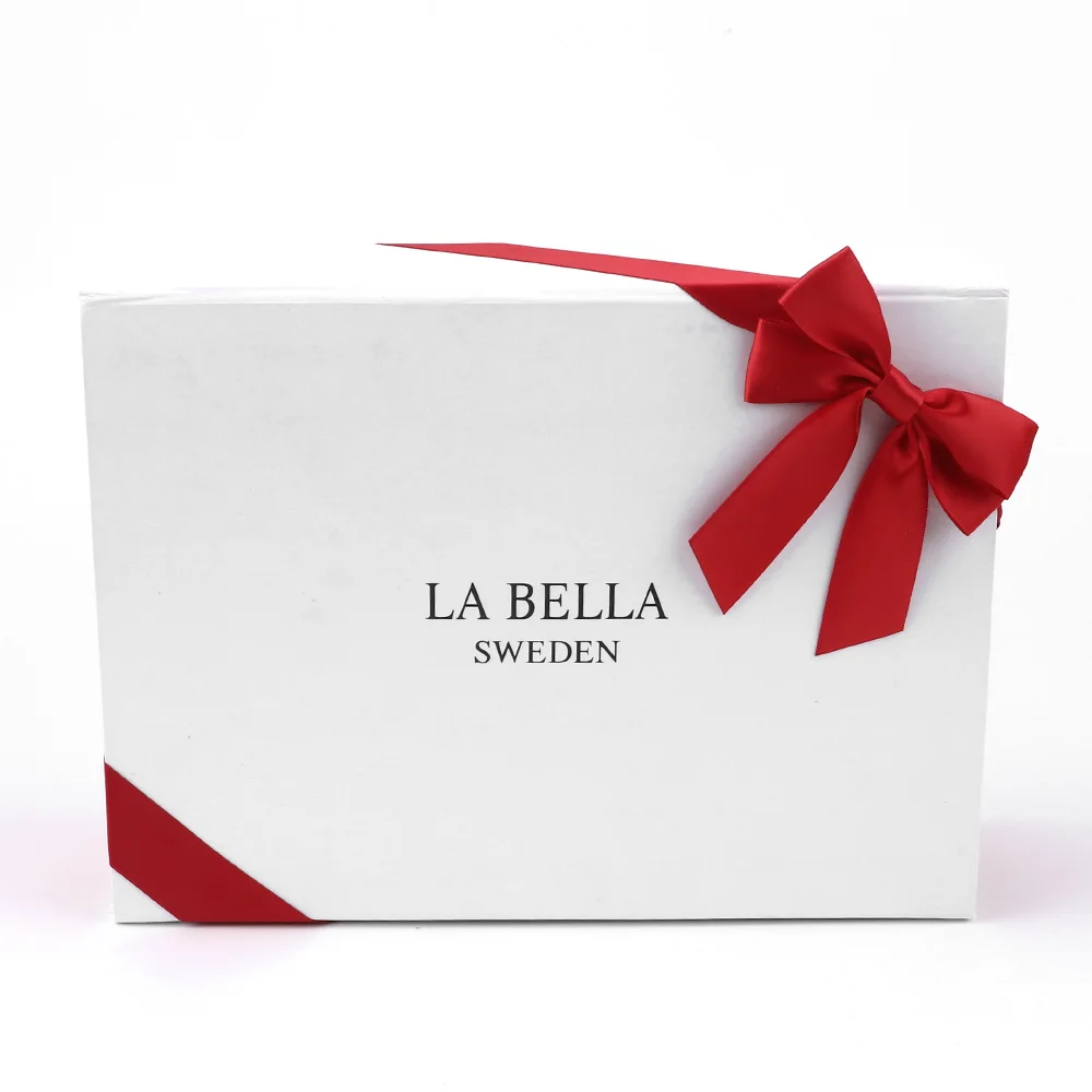 custom logo printed gift box pre-tied satin ribbon bow with