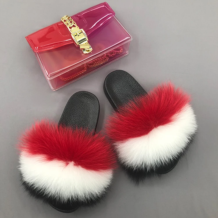 Mixed color big fluffy fox fur slides jelly handbag sets women 2pcs fur slides with purse set, Customized color
Mixed color big fluffy fox fur slides jelly handbag sets women 2pcs fur slides with purse set, Customized color