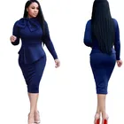 Modest Long Sleeve Peplum Dress With Bow Women Winter Work Dress