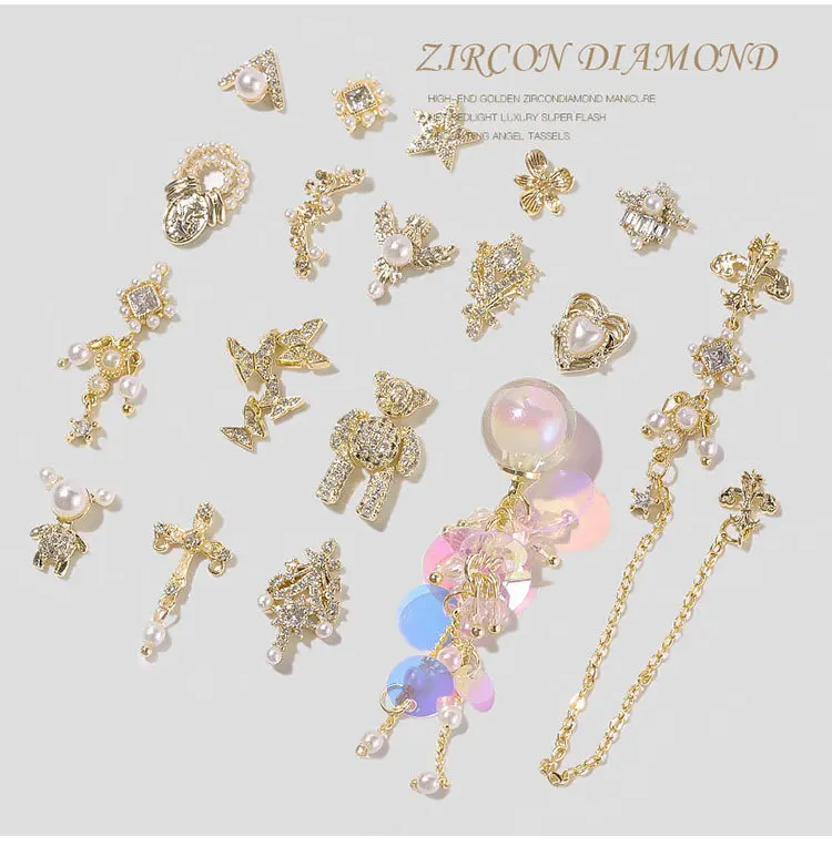 gold zircon nail art charms for nail jewelry,3d nail alloy charms decoration1444-1461
gold zircon nail art charms for nail jewelry,3d nail alloy charms decoration1444-1461