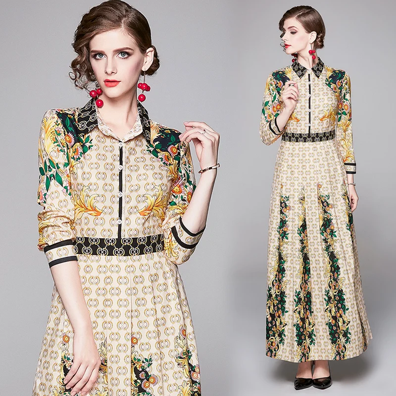 2021 autumn new design in-stock hot sale retro polo collar fashion elegant floral print full sleeve women casual long maxi dress, Picture color
2021 autumn new design in-stock hot sale retro polo collar fashion elegant floral print full sleeve women casual long maxi dress, Picture color