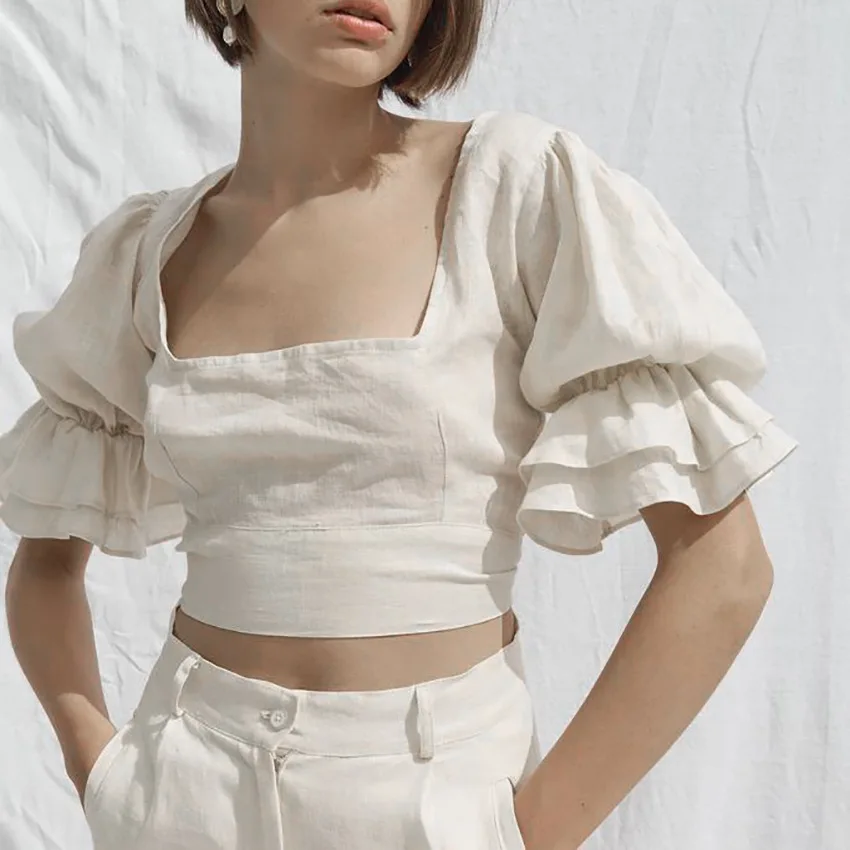2022 Ladies Summer Crop Blouse Women Hollow Out Puff Petal Sleeve Shirts Ladies Women Sexy Elegant Tops
2022 Ladies Summer Crop Blouse Women Hollow Out Puff Petal Sleeve Shirts Ladies Women Sexy Elegant Tops