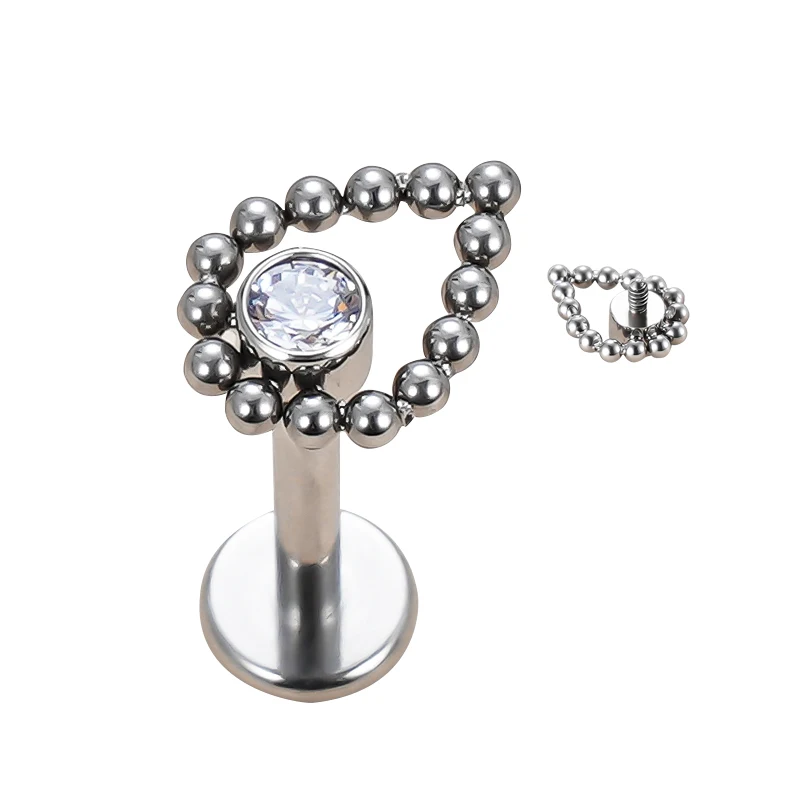 

ASTM F136 Titanium Internally Threaded Teardrop shape Balls Cluster With CZ Bezel Set Cent Studs Nose Ear Ring Body Jewelry