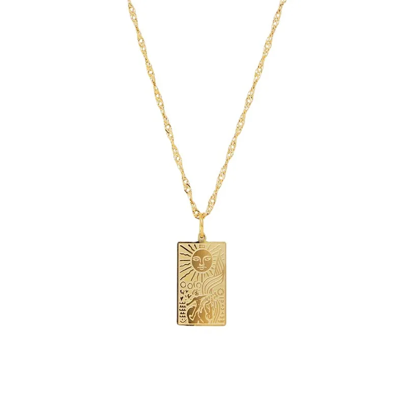 Luxury The Sun Square Brand Tarot Pendant Necklaces for Women Vacuum 18K Gilded Stainless Steel Tarot Necklace, Gold
Luxury The Sun Square Brand Tarot Pendant Necklaces for Women Vacuum 18K Gilded Stainless Steel Tarot Necklace, Gold