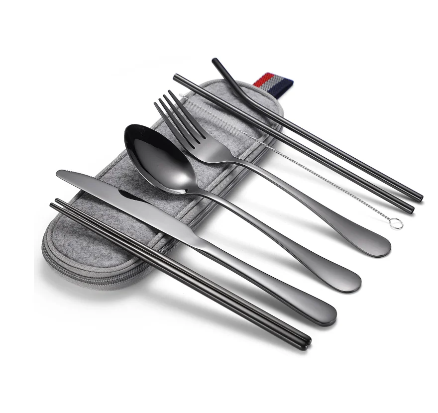 Portable Utensils 8pcs Reusable Stainless Steel Travel Flatware Camping Cutlery Set in Case, Silver/gold/rose gold/colorful/black
Portable Utensils 8pcs Reusable Stainless Steel Travel Flatware Camping Cutlery Set in Case, Silver/gold/rose gold/colorful/black