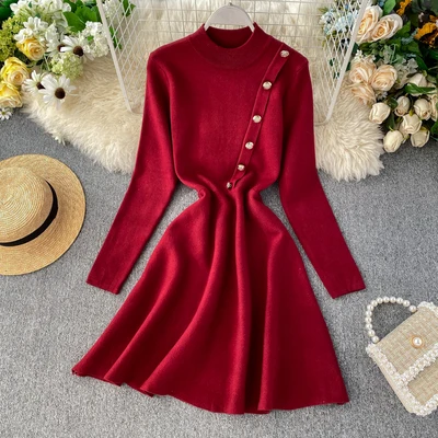 

2019 New Hepburn little black dress elegant knit dress autumn and winter women