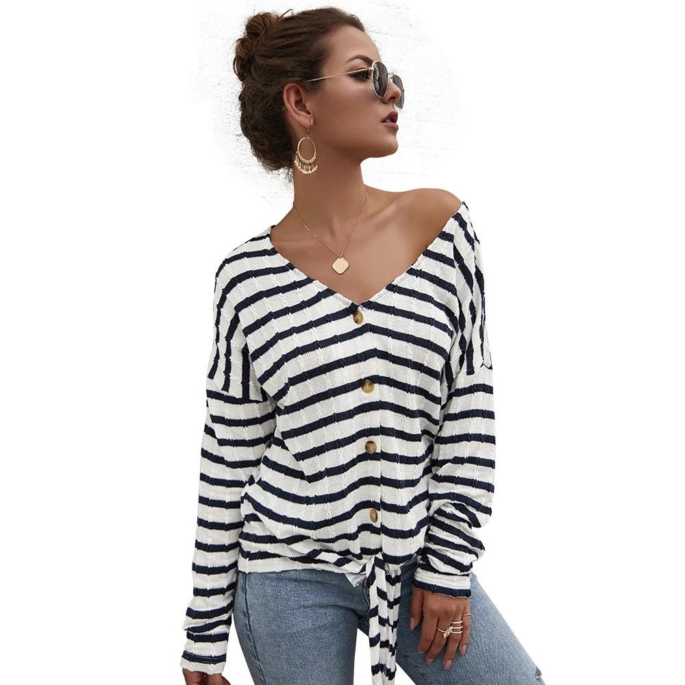 unique design women v neck Single breasted knit Sweater cardigan loose striped Hem tie T-shirt sweater with button
unique design women v neck Single breasted knit Sweater cardigan loose striped Hem tie T-shirt sweater with button
