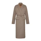 Brown women long overcoat top coat with belt