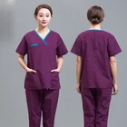 Soft Y-Neck Medical Uniform Scrub Set for Women short-sleeved 65%polyester 35%cotton