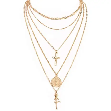 Newest Gold Layered Cross Multilayer Long Choker Rose Coin Link Pendant Necklace for Ladies
Newest Gold Layered Cross Multilayer Long Choker Rose Coin Link Pendant Necklace for Ladies