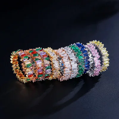 

Jachon Real 18k Gold Plated Sparkling Colorful CZ Crystal Finger Ring Rainbow Baguette Cubic Zirconia Rings